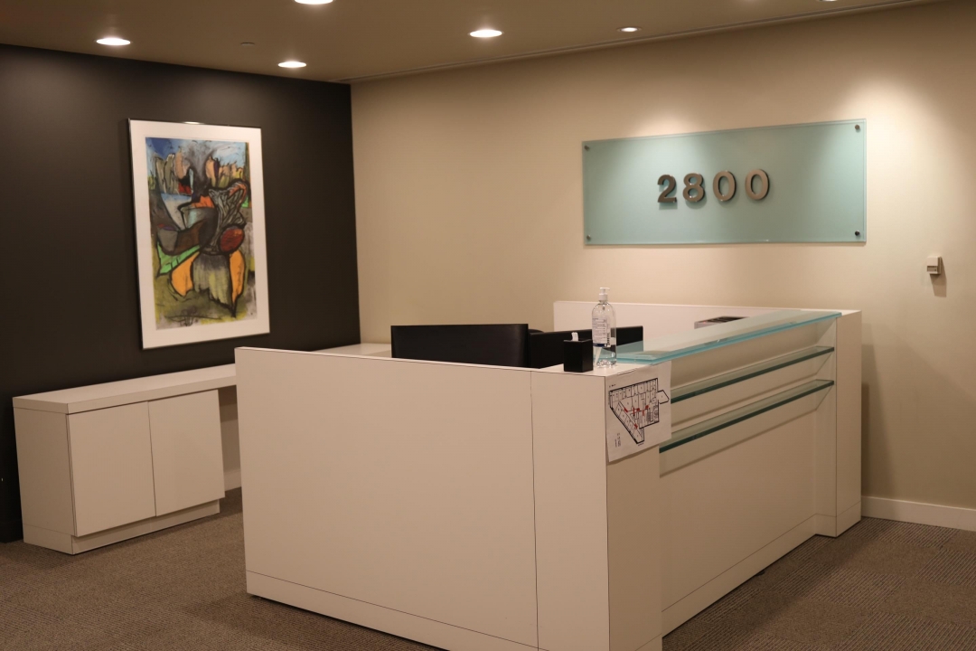 Furnished upscale office reception area.